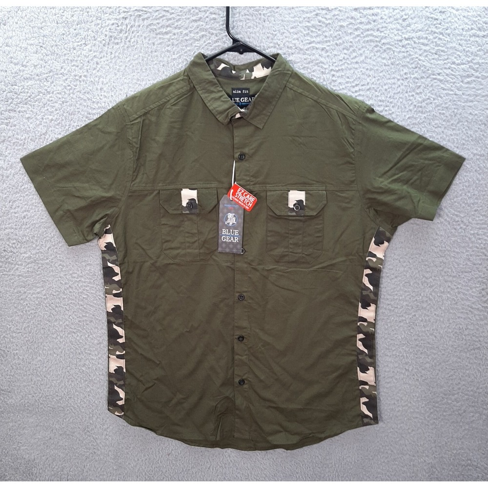 Blue Gear Shirt Adult Small Green Camouflage Slim Fit Woodland Camo Outdoors NEW